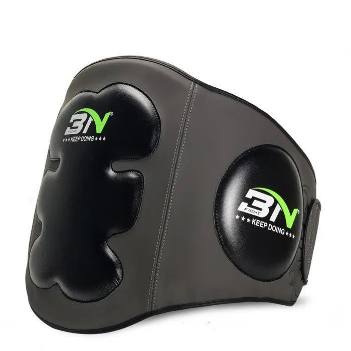 Sanda boxing chest protection target showing thickened breast and waist guard in dark grey colour