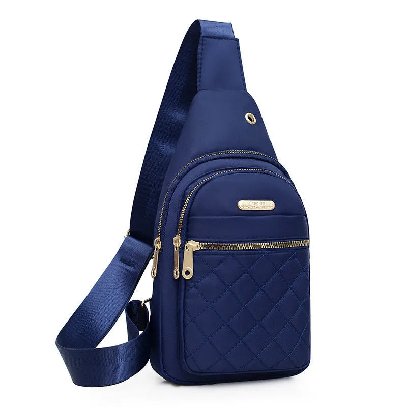 Oxford cloth crossbody sports chest bag in multiple colour options including dark blue, black, red, purple, and pink