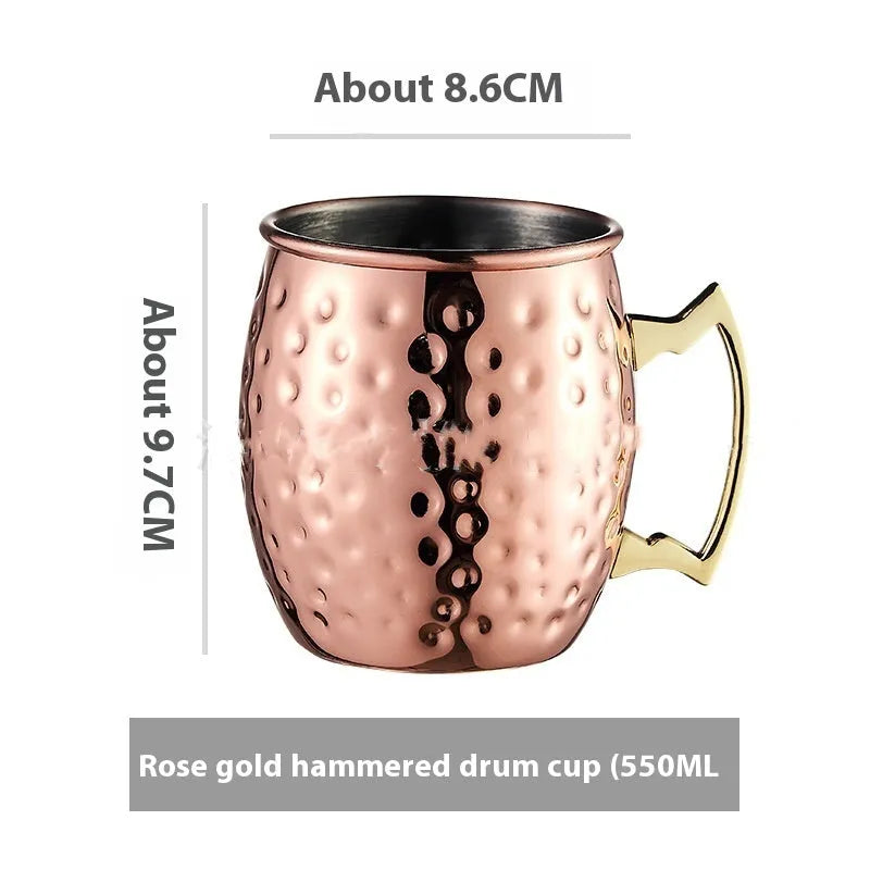 Stainless steel Moscow Mule cup with copper interior in silver, gold, rose gold or black colours