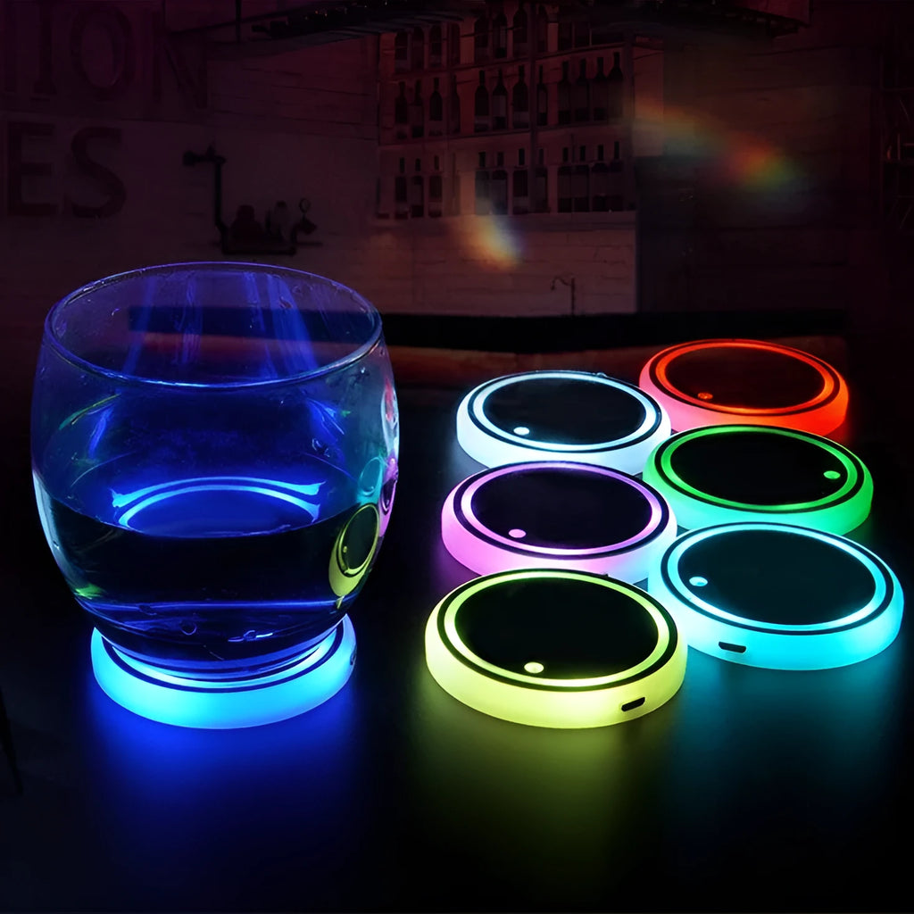 Colourful LED light-up coaster for car cup holder with 7 changing RGB colours