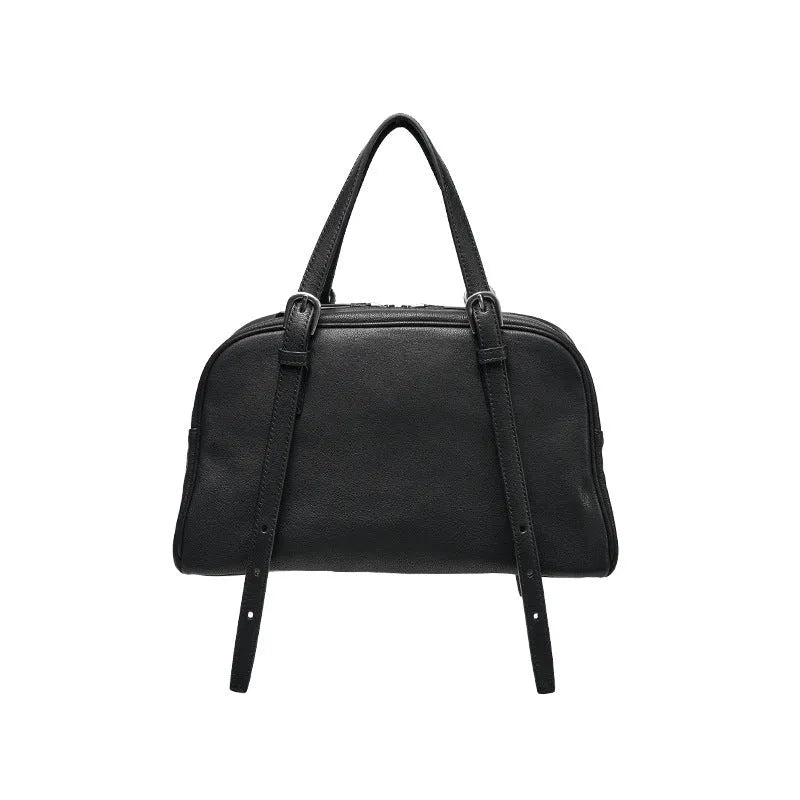 Women's genuine leather retro shoulder bag in horizontal square shape with double joint straps