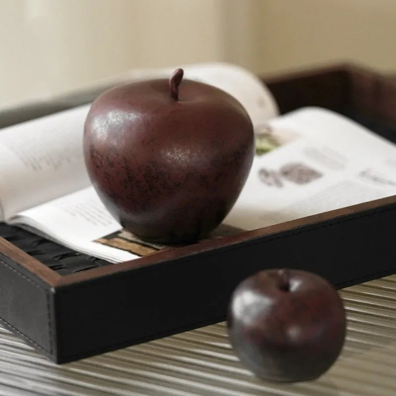 Ceramic apple desktop ornament in retro Chinese style, available in large and small size options
