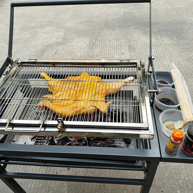 Large foldable charcoal BBQ stove with detachable grill for outdoor courtyard cooking