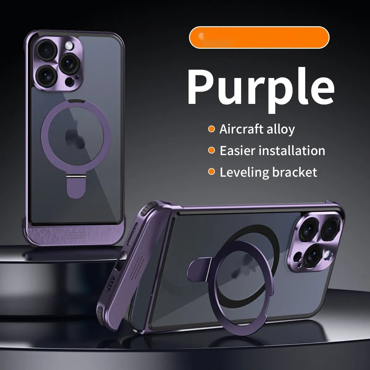 Apple phone case half pack with aluminium alloy frame and magnetic bracket, black colour option, for iPhone 15 Pro