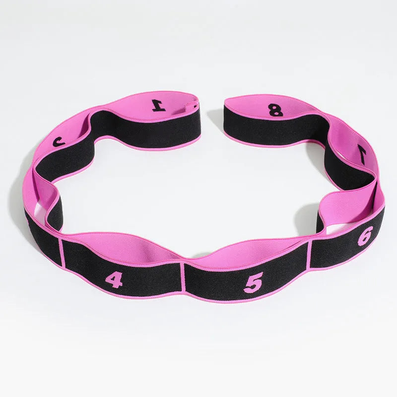 Latin dance stretch band nine-segment yoga elastic band 85cm nylon latex pink and black eight-grid pattern
