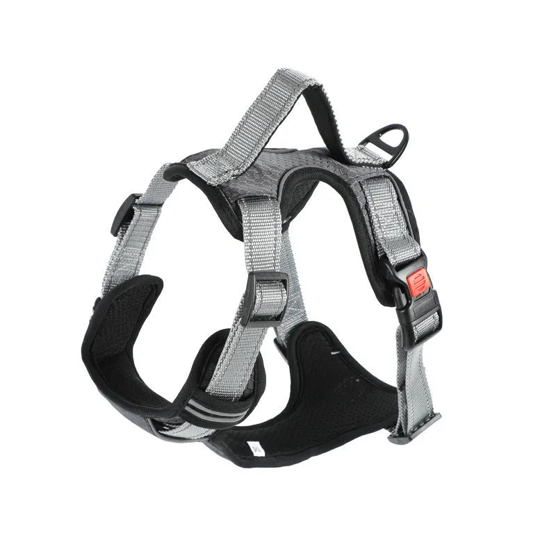 Polyester dog vest harness with chest strap and hand holding rope attachment in various colours