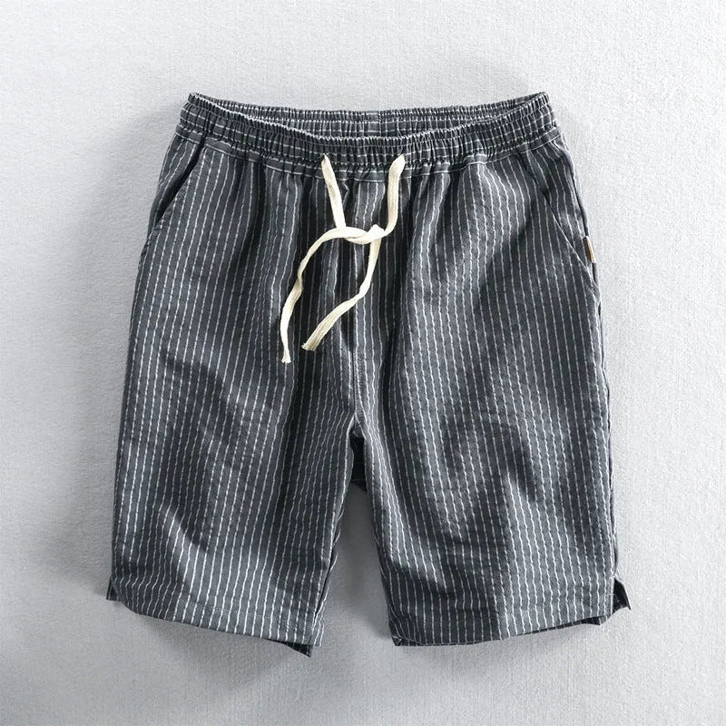 Men's striped cotton casual shorts with elastic waist in multiple colours
