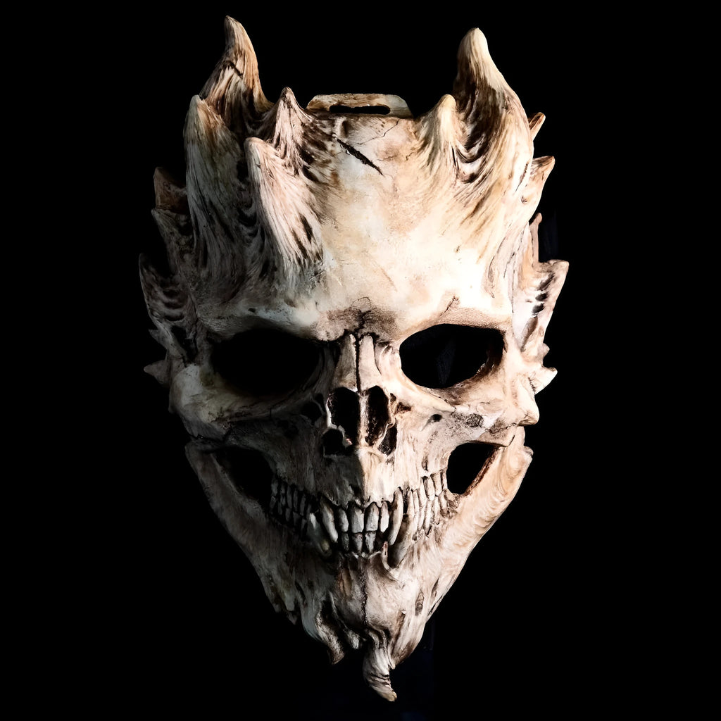 Skull warrior horror Halloween mask in black and white latex bone design