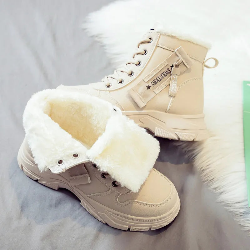 Women's plus size tall snow boots with lace-up front and fleece lining