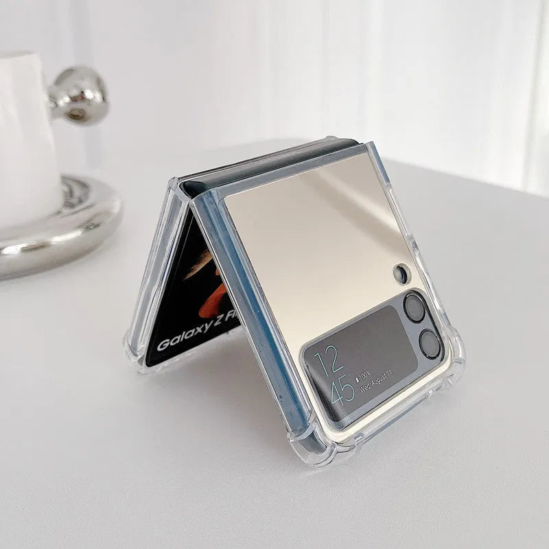 Samsung Z Flip transparent foldable mirror phone case in gold with TPU PC drop-resistant back cover