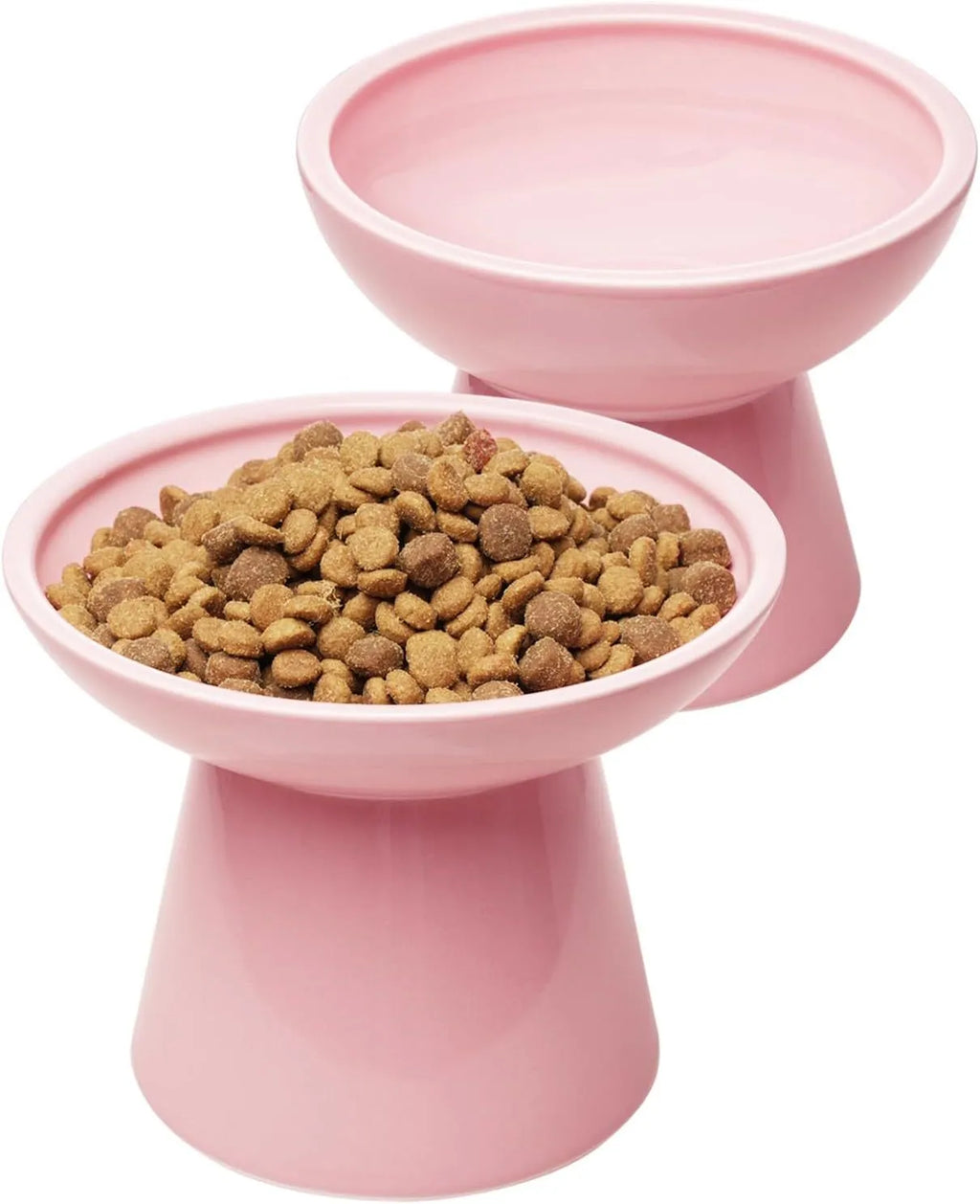 Blue ceramic elevated cat bowl with wide shallow dish and 12cm height for whisker-friendly feeding