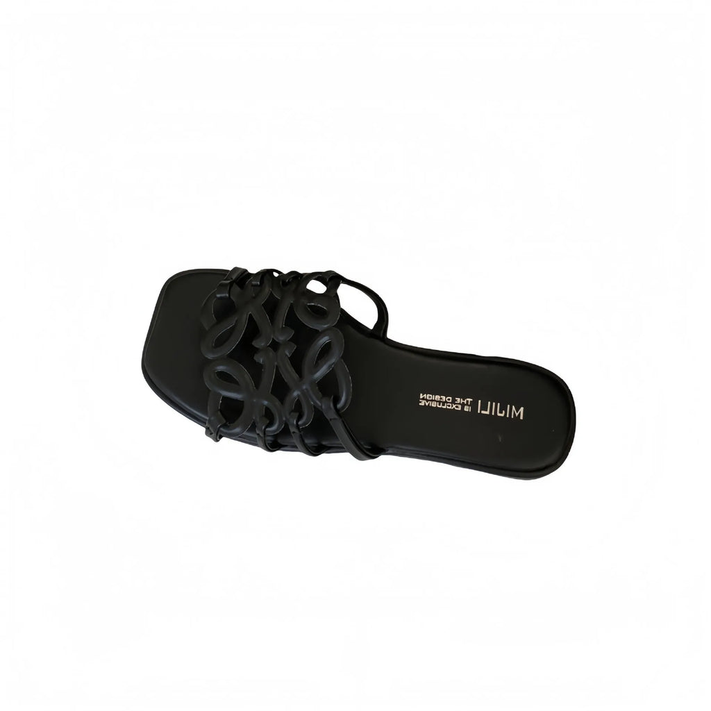 Summer Roman style hollow-out flat beach slippers for women in black