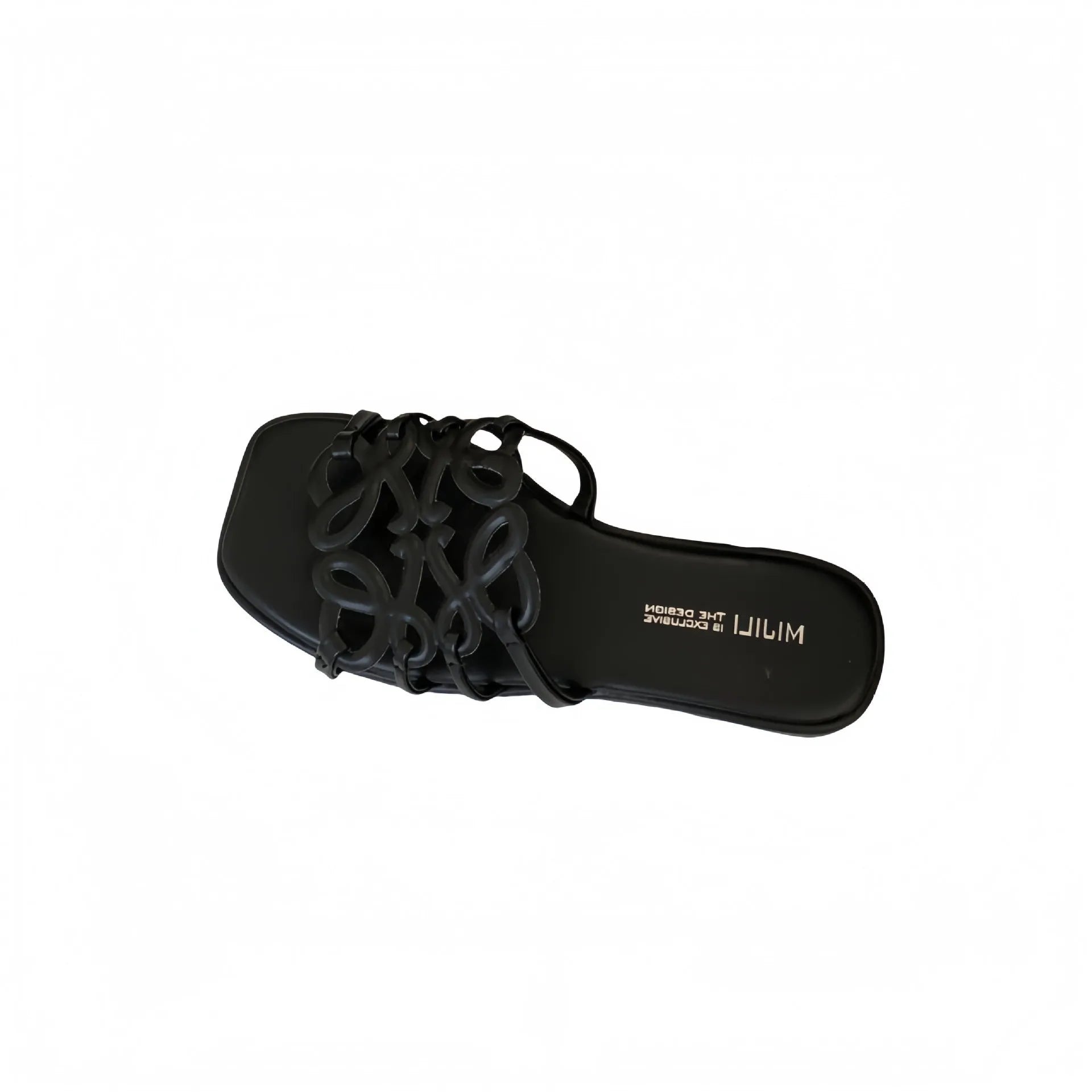 Summer Roman style hollow-out flat beach slippers for women in black