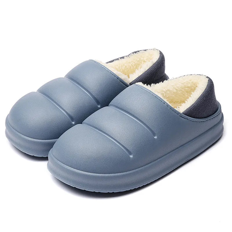 Women's waterproof EVA garden slippers in green, showing overshoe design with plush lining and non-slip sole.