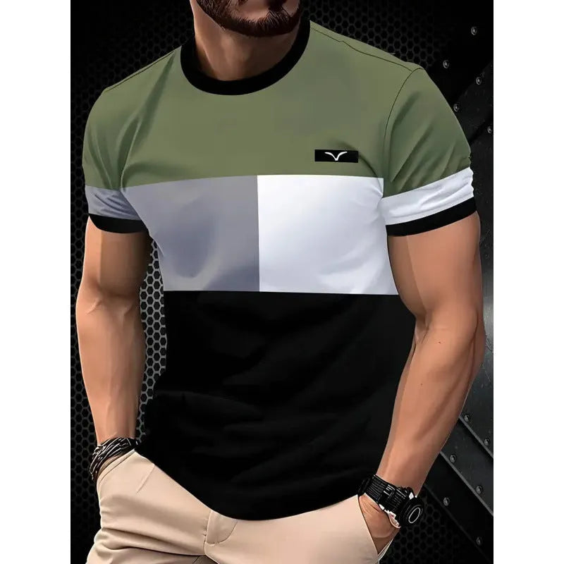 Men's loose fit short-sleeved T-shirt with digital 3D printed striped pattern