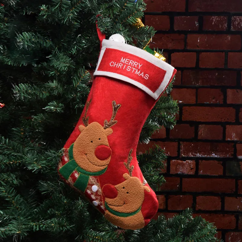 Non-woven fabric Christmas stocking with traditional elf, Santa or snowman design for holiday decorations