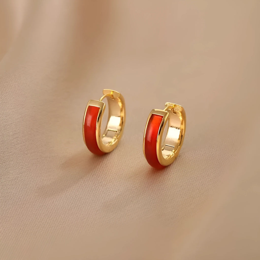 Water ripple pattern copper ear clip in gold red colour, unisex casual style