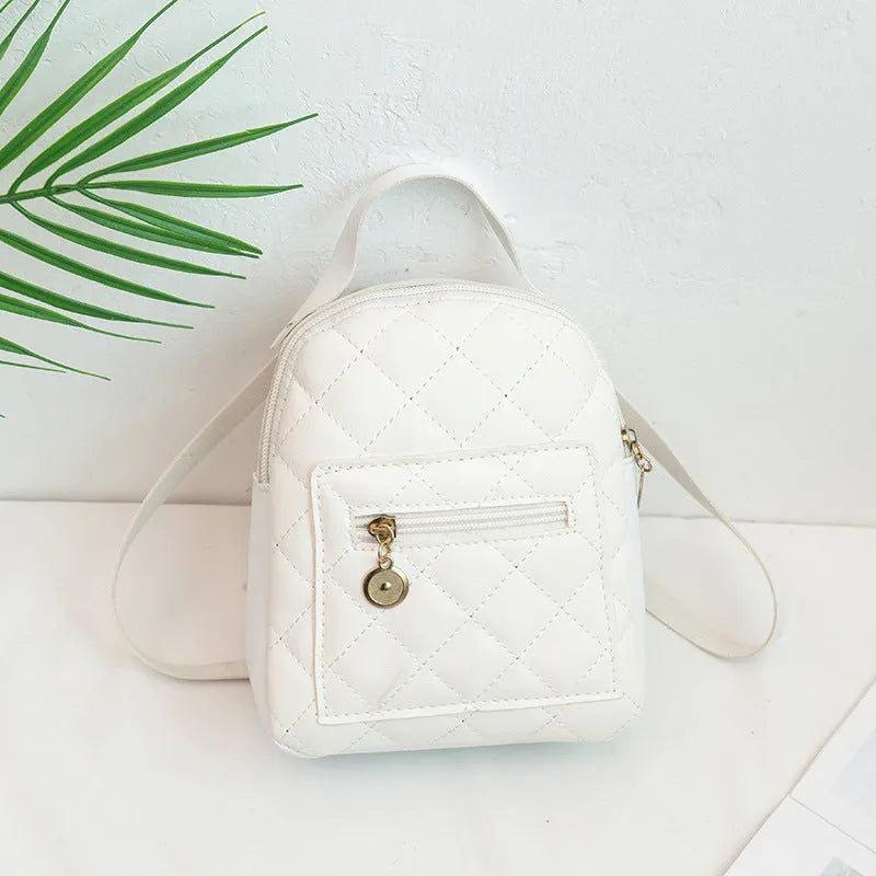 Korean-style embroidered PU school backpack in black with sandwich pockets and soft carry handles