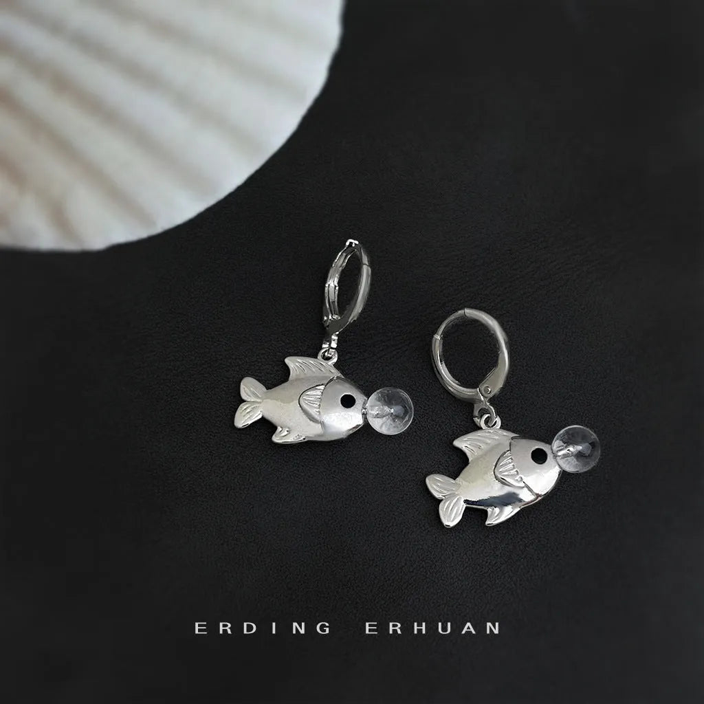 Copper bubble fish earrings with goldfish design and electroplated finish
