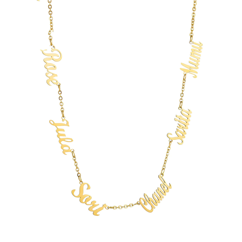 Custom name necklace stainless steel with titanium steel pendant engraved with two names gold finish