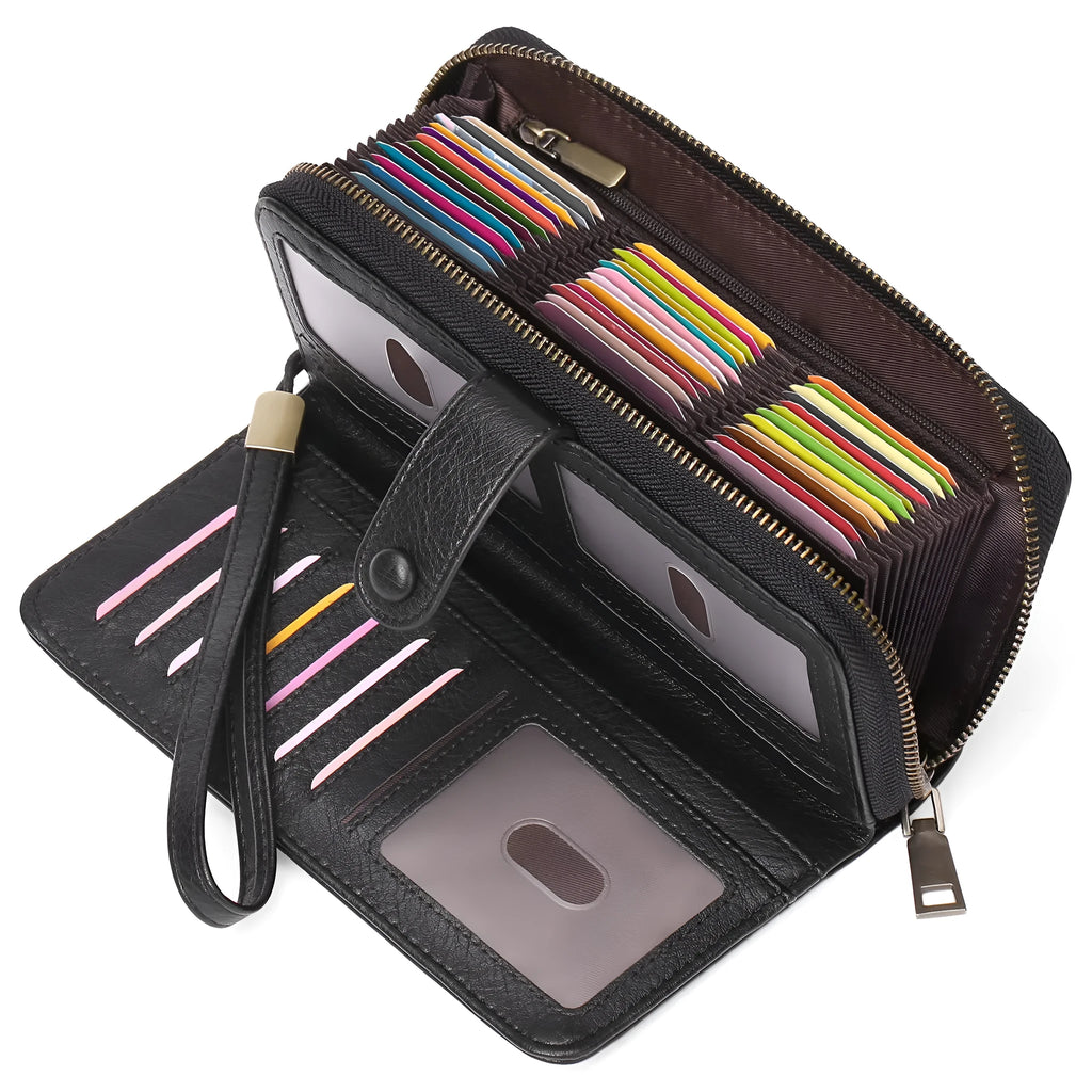 Expanding card holder women's long wallet passport bag in PU synthetic leather with anti-theft swiping