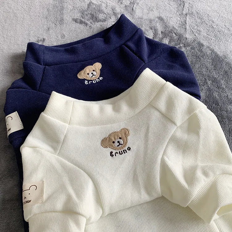 Cotton knitted pet sweater in white, pullover style, available in sizes SM to 3XL