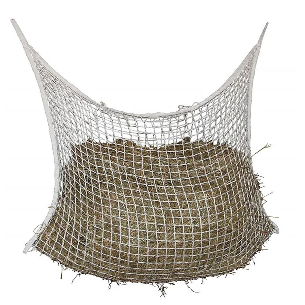 Woven PE rope horse hanging feeding bag in black or white for cattle and sheep