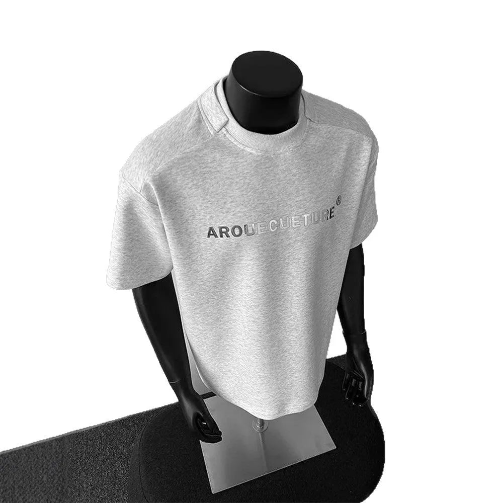 Men's loose fit pure cotton t-shirt with pattern letters in light grey