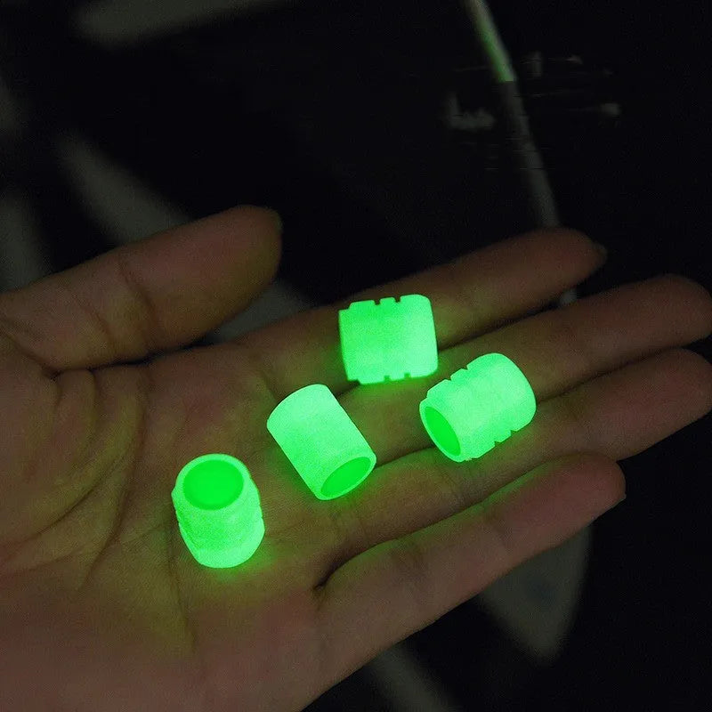 Car luminous valve caps with rubber seals measuring 16mm length