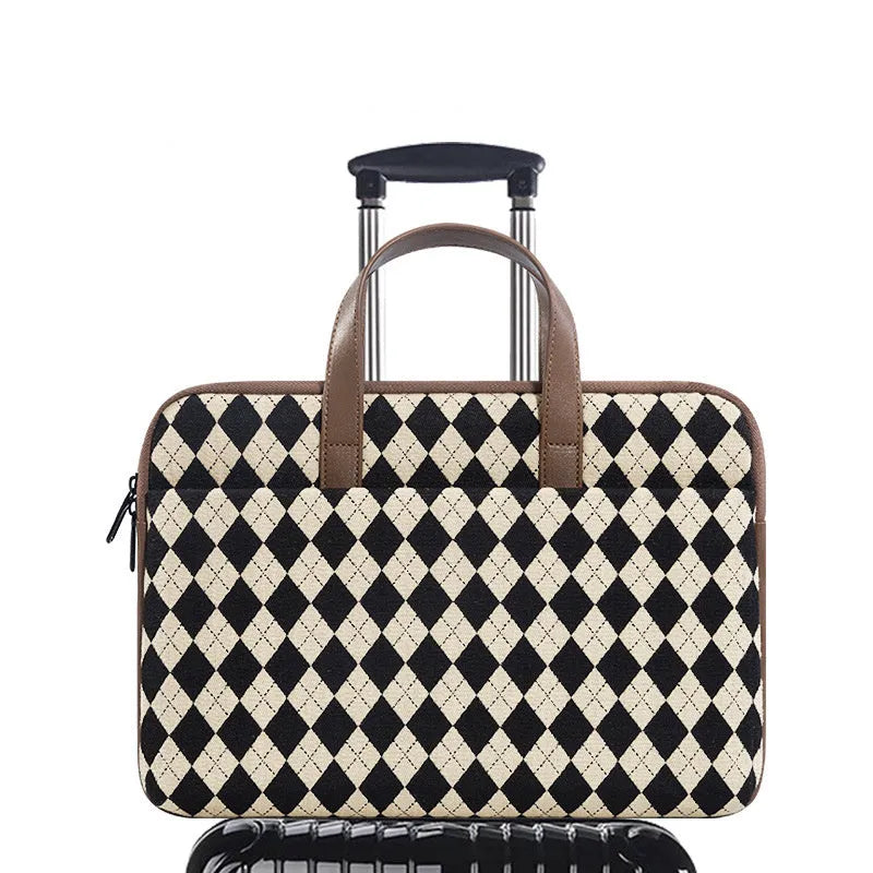 Protective padded laptop sleeve with airbag lining, zip closure, and leather carry loop, Diamond Apricot colour