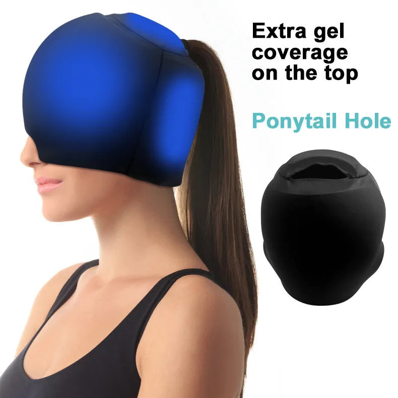 Solid colour cold compress cap in black, pink or dark blue with fully enclosed polyester design