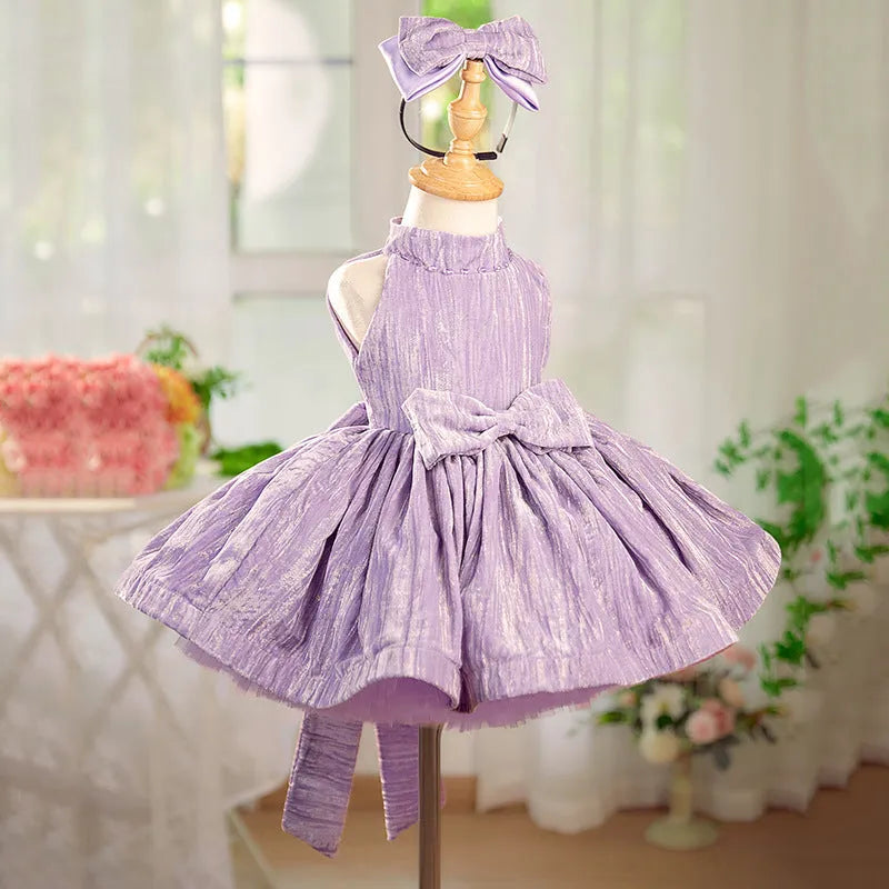 Girls' fashion velvet dream purple princess dress made of polyester fibre, available in height sizes 80cm to 160cm