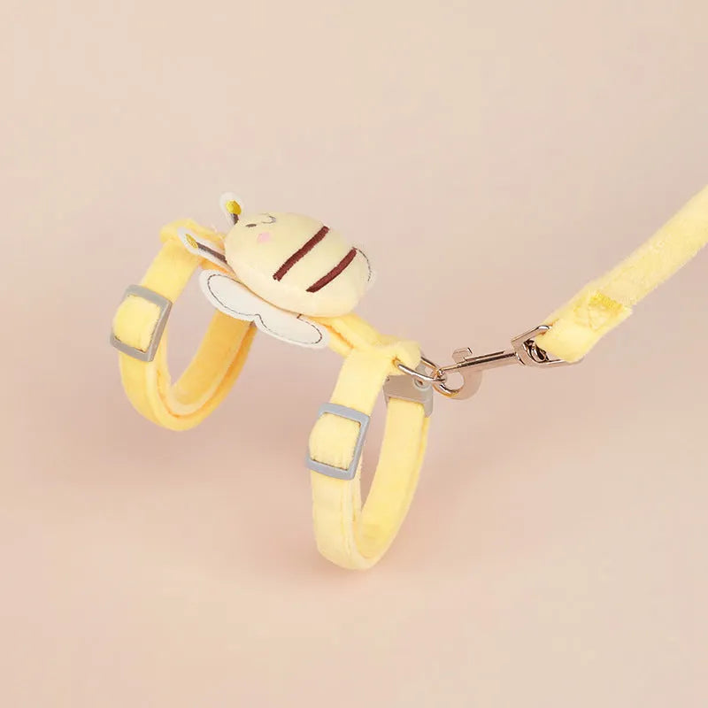 Bee shape adjustable cat rope leash in pink, yellow, and blue colours