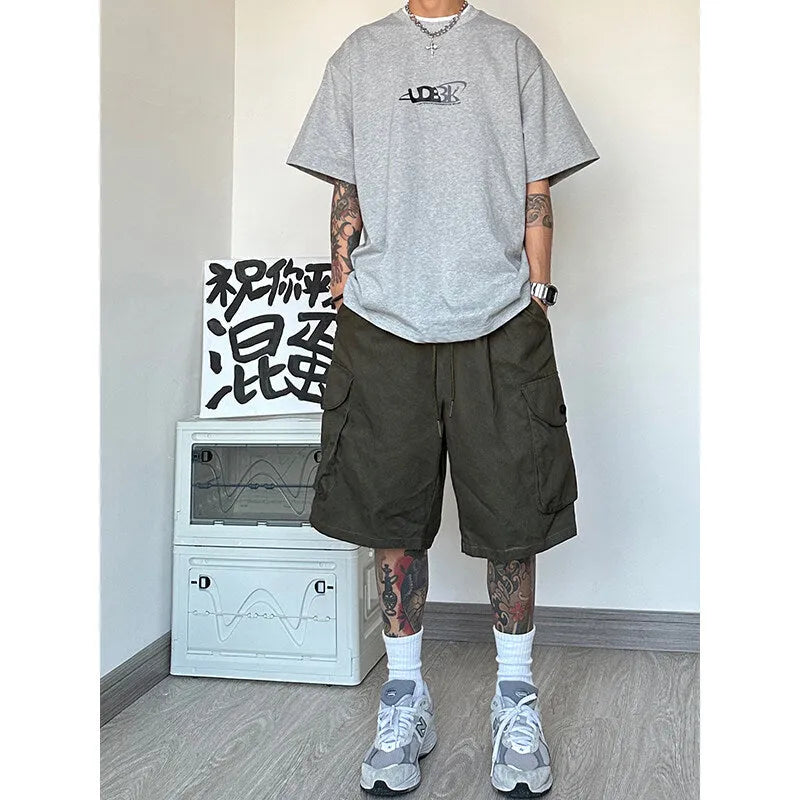 American style loose straight casual sports shorts in micro-elastic polyester fabric