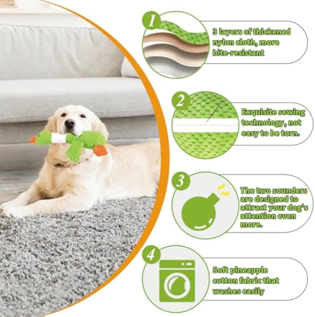 Blue duck plush dog squeaky toy with dual squeakers measuring 33cm for teething puppies