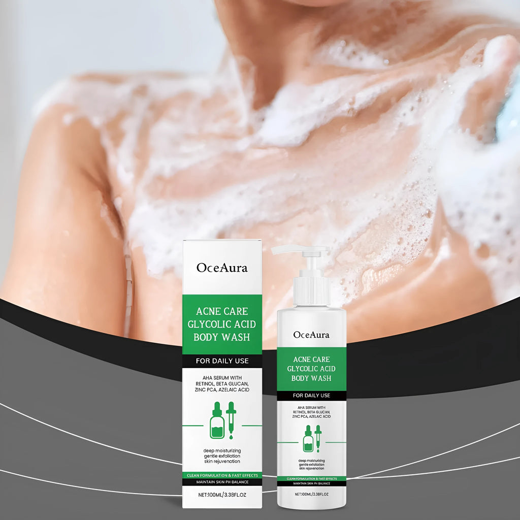 Soothing and moisturising shower gel with retinol and azelaic acid in a 100ml white bottle