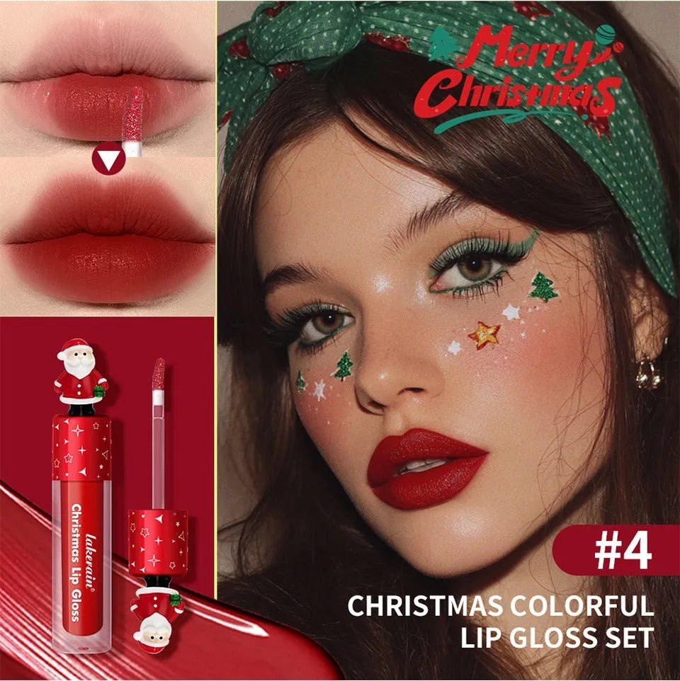 Christmas lip gloss set 6-piece red matte velvet lip glosses in festive packaging