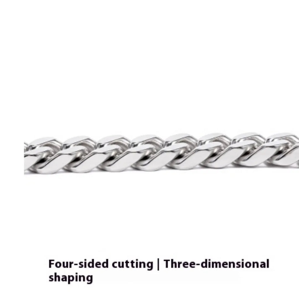 Polished titanium steel Cuban link choker chain necklace in 12mm width on black background