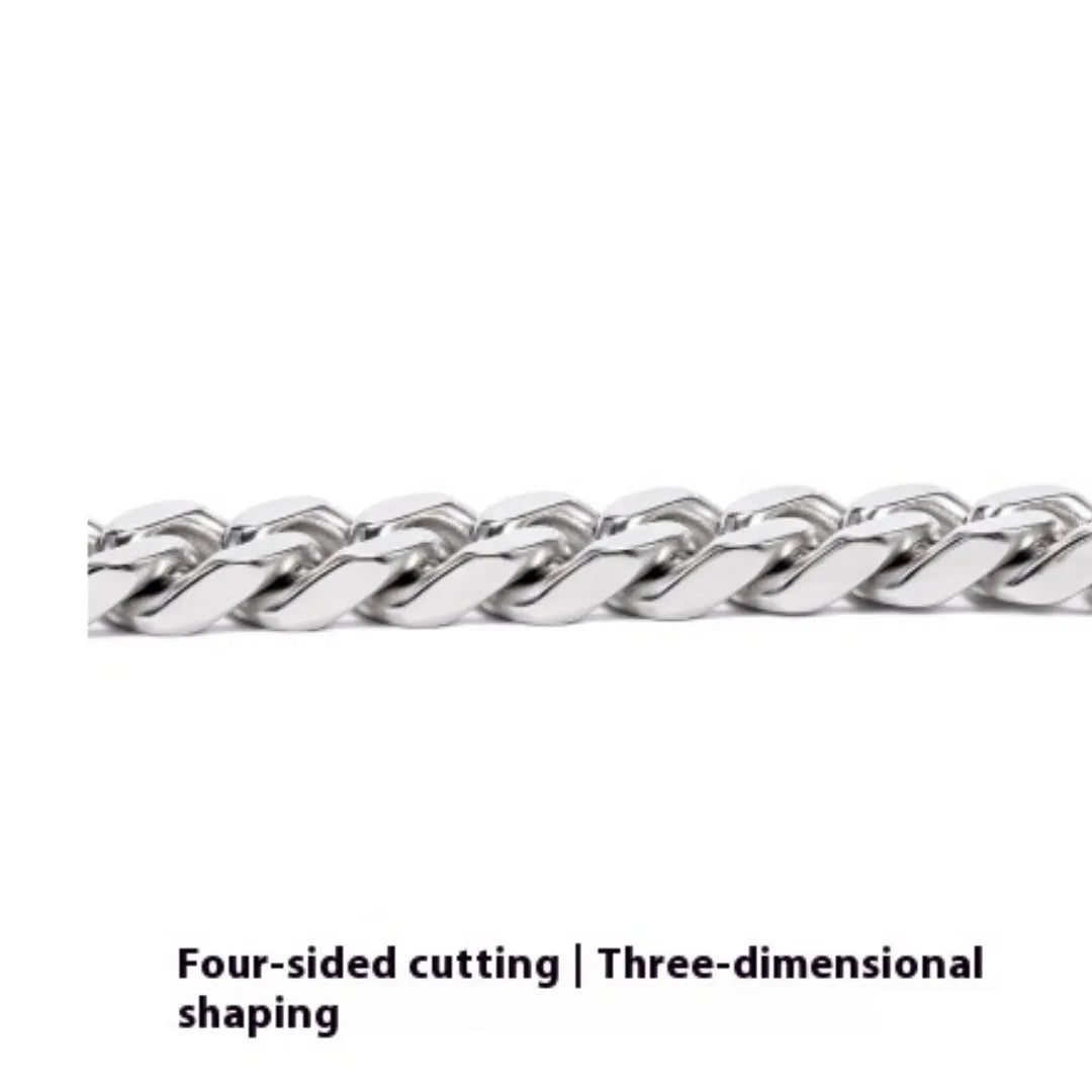 Polished titanium steel Cuban link choker chain necklace in 12mm width on black background