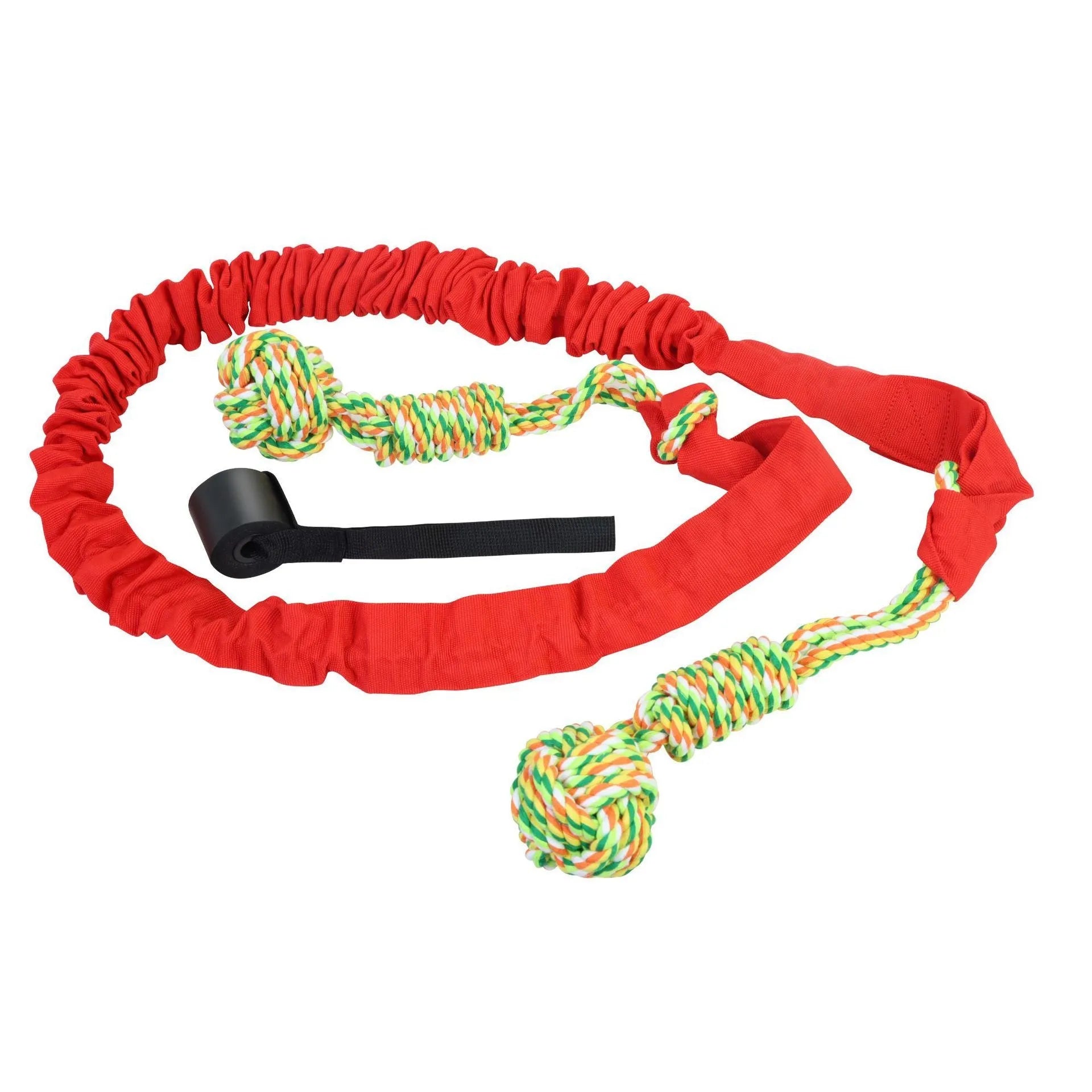 Cotton thread dog tug of war rope toy in black, grey, or red colour for interactive play