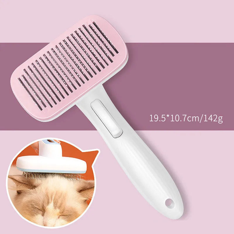 Automatic pet hair removal comb in blue colour with one-click system for dog and cat grooming