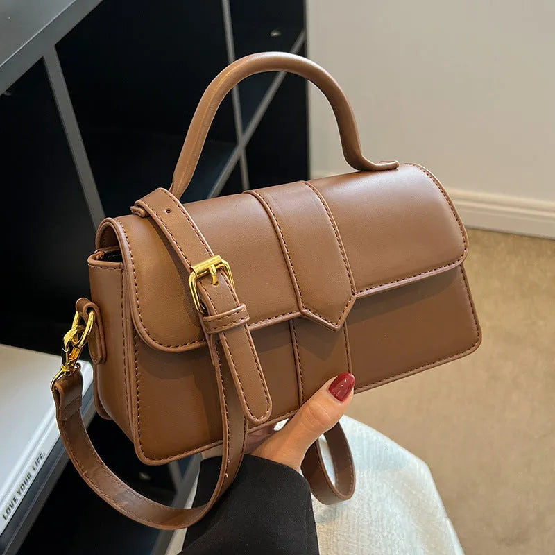 Women's PU messenger bag in horizontal square shape with file compartment interior
