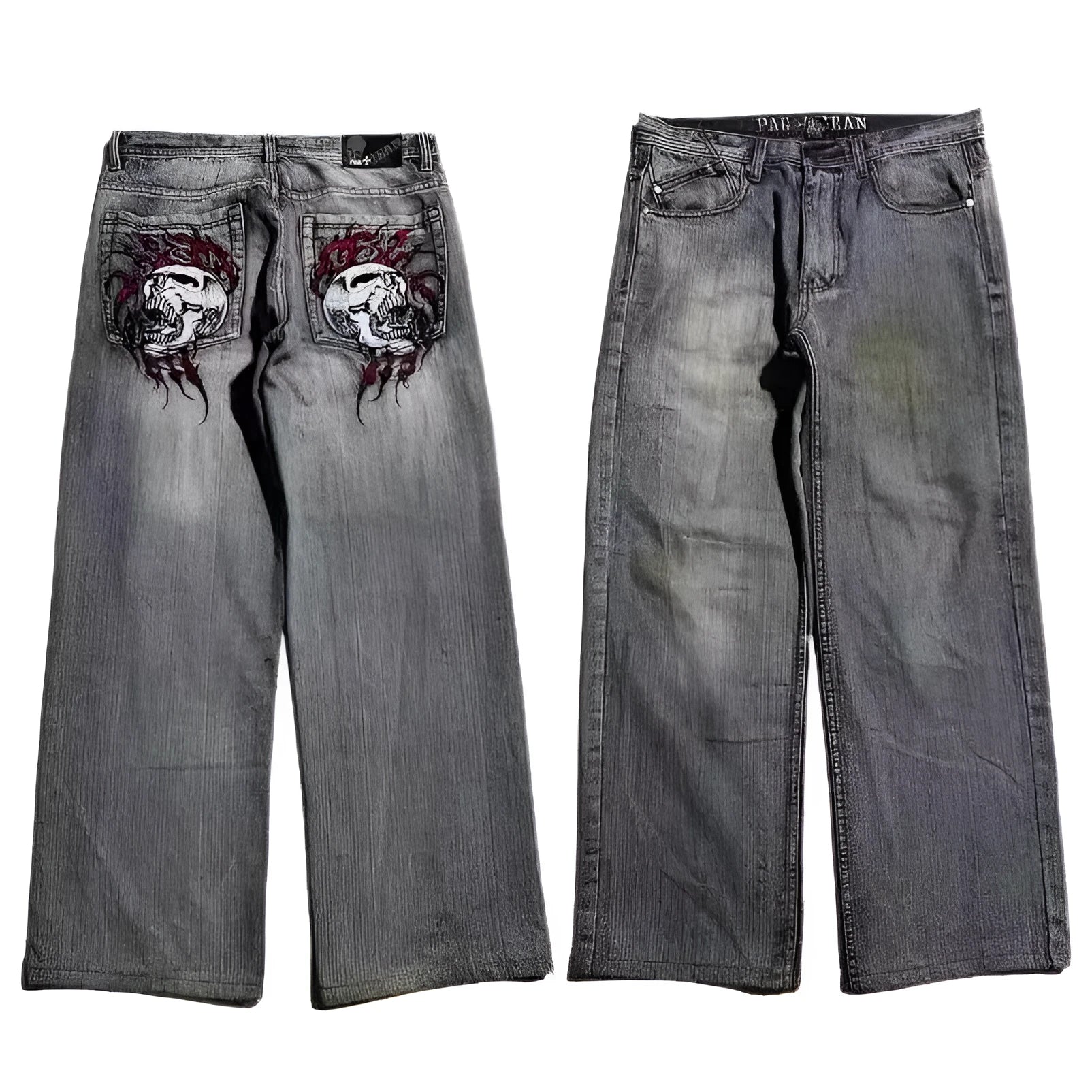 Grey wide-leg jeans with retro washed appearance and straight-leg opening