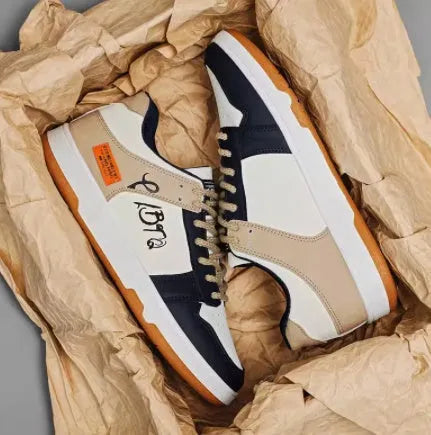 Men's plain lace-up sneakers in Rainbow White Blue colour on white background
