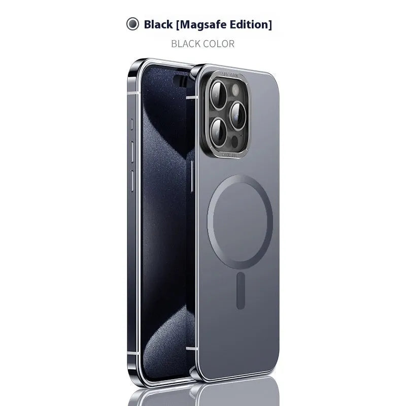 Magnetic suction iPhone case with stainless steel acrylic half-pack in Desert Gold colour for iPhone 15 Pro Max