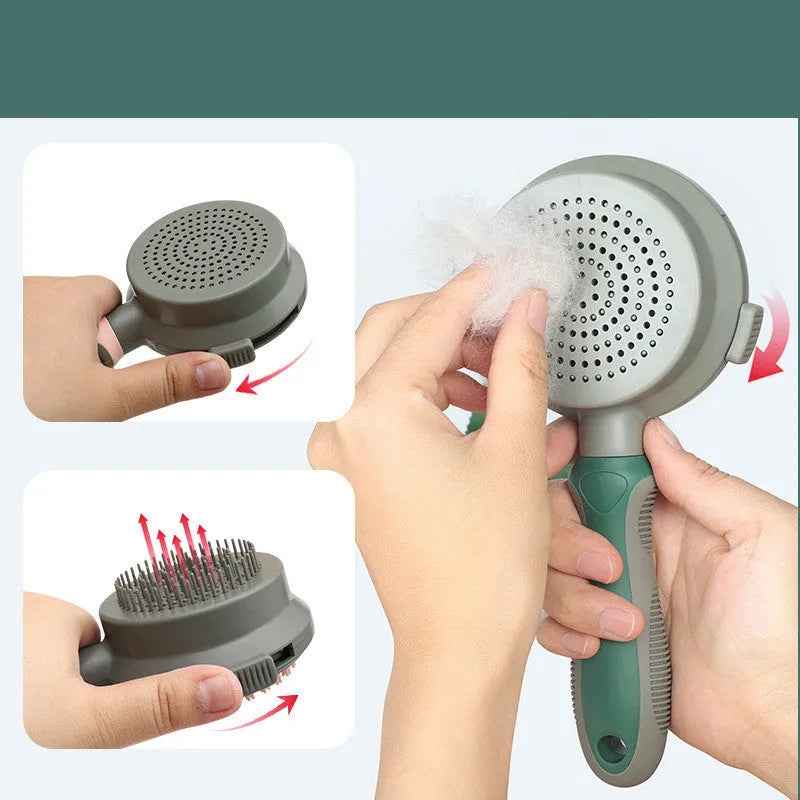Pet hair removal comb with self-cleaning slicker brush and double-sided massage surface, 210mm, green colour
