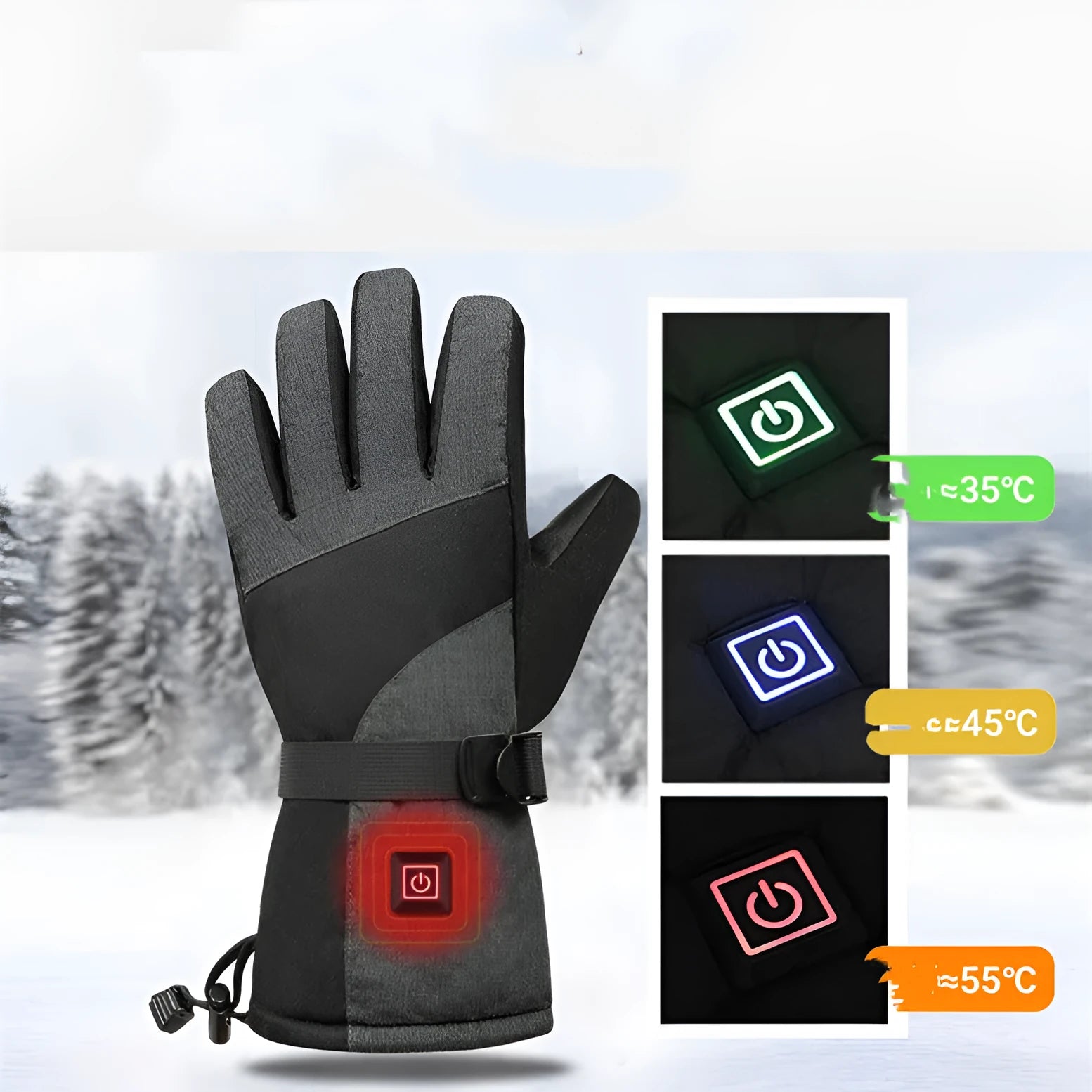 Men's and women's black nylon outdoor cycling heated gloves with batteries and charging cable