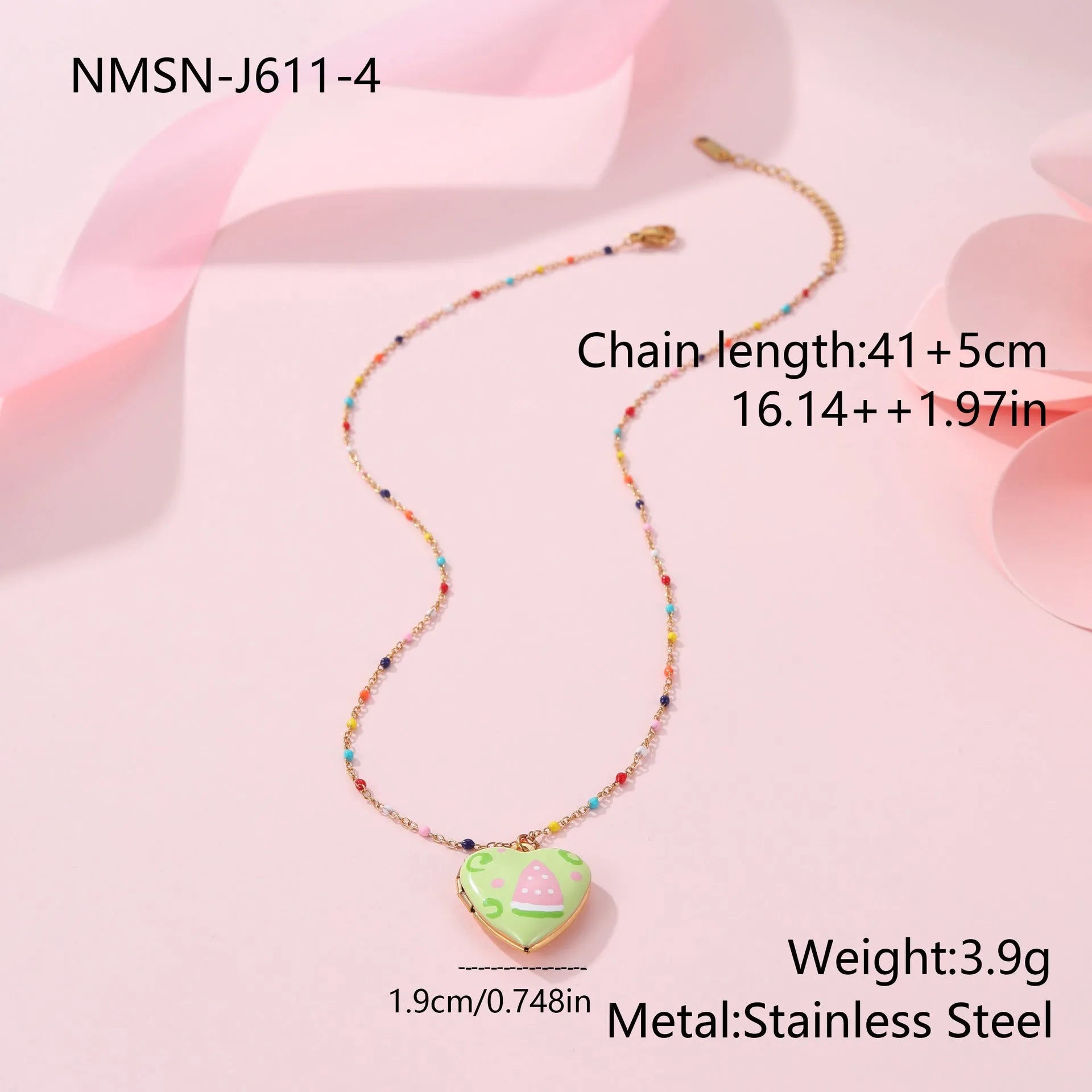 Stainless steel fruit pendant necklace with 18K gold plating and adjustable 41-50cm chain