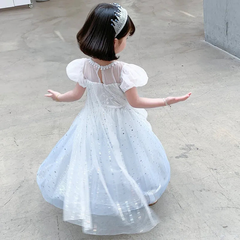Girls baby princess Elsa dress with gradient pattern, cotton A-line skirt, short sleeves, in cloak Blue colour