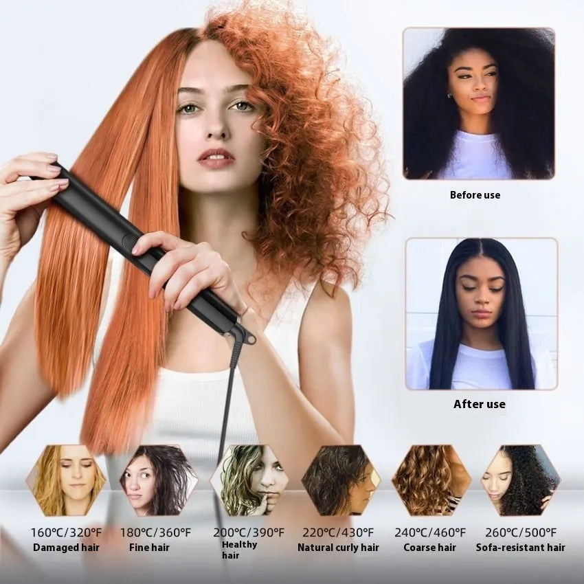 Hair straightener with digital temperature display showing 207°C and anion technology label